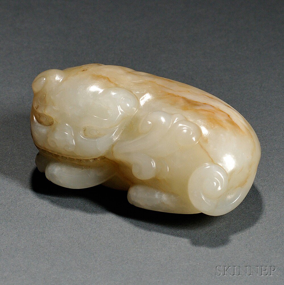 Appraisal: Nephrite Jade Carving of a Mythical Animal China seated with