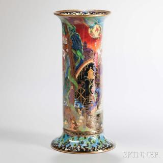 Appraisal: Wedgwood Fairyland Lustre Torches Vase England c cylindrical form with