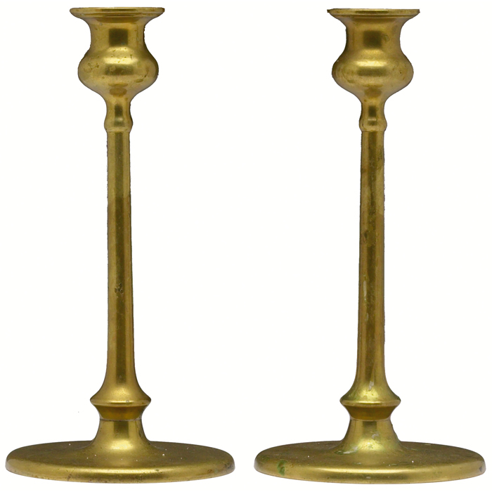 Appraisal: Arts and Crafts candlesticks pair brass form with a bulbous