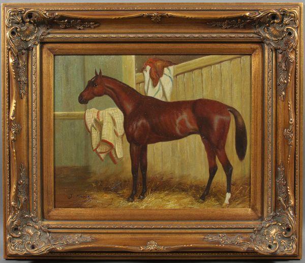 Appraisal: Signed J Marie late th Century horse in stable o