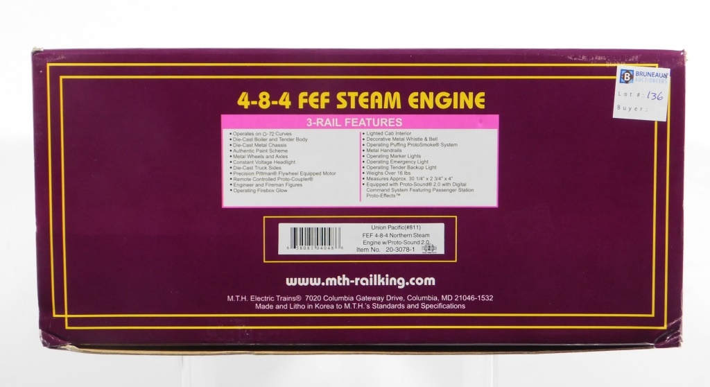 Appraisal: MTH UNION PACIFIC - - FEF STEAM ENGINE TRAIN United