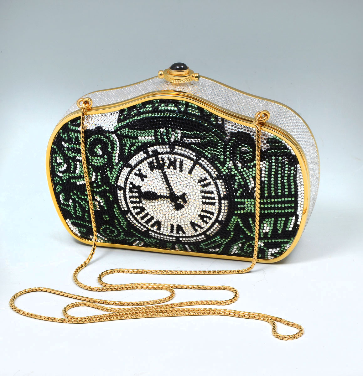 Appraisal: JUDITH LEIBER MARSHAL FIELDS CLOCK PURSE Judith Leiber minaudiere features