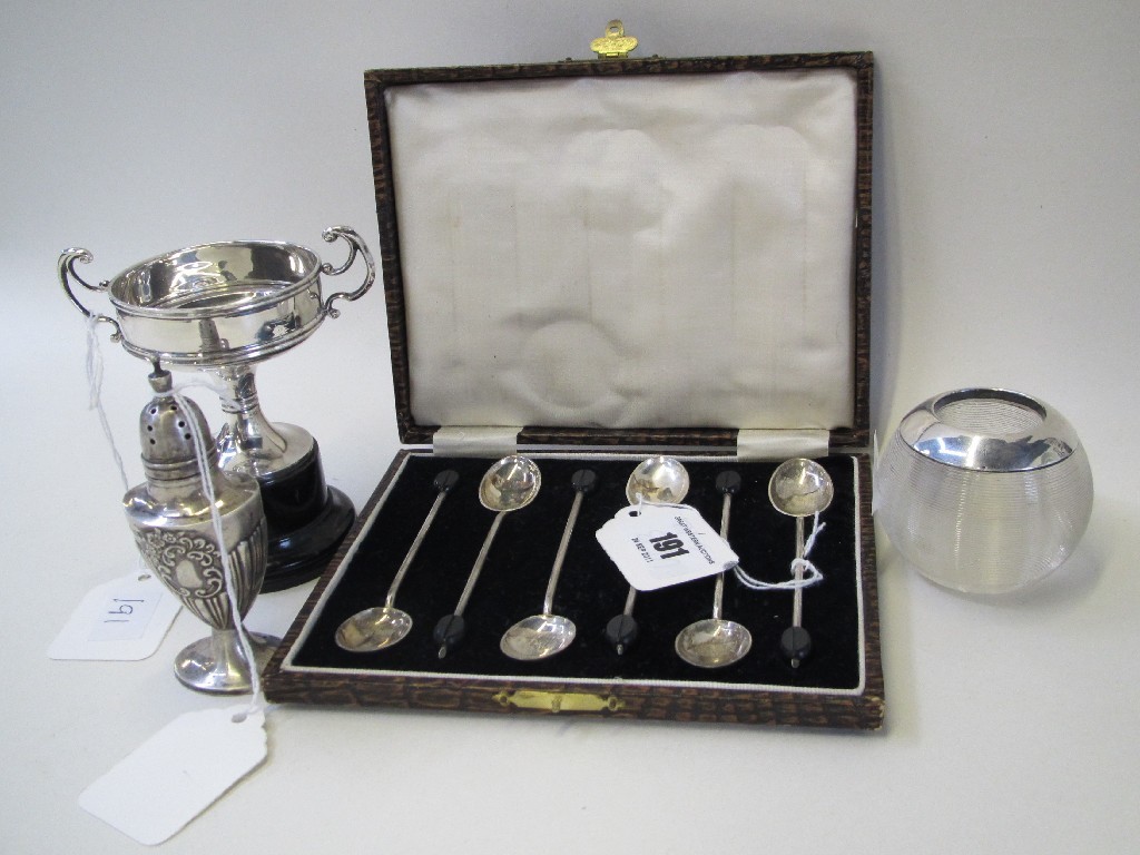 Appraisal: Lot comprising set silver coffee bean spoons a silver mounted