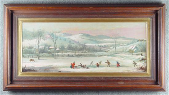 Appraisal: Oil on Canvas Winter Landscape Unsigned American school Figures playing