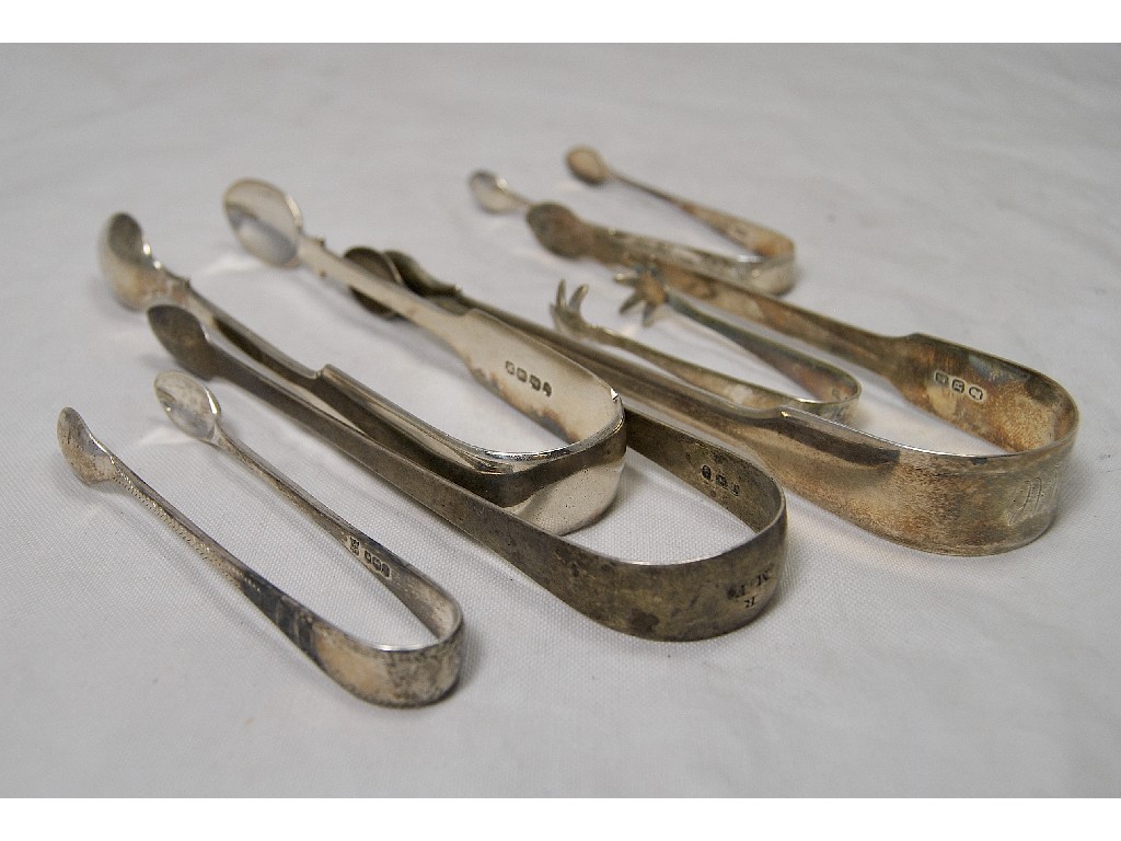 Appraisal: Six pairs of various silver sugar tongs mixed dates and