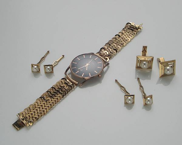 Appraisal: A cultured pearl and k gold gent's dress set together