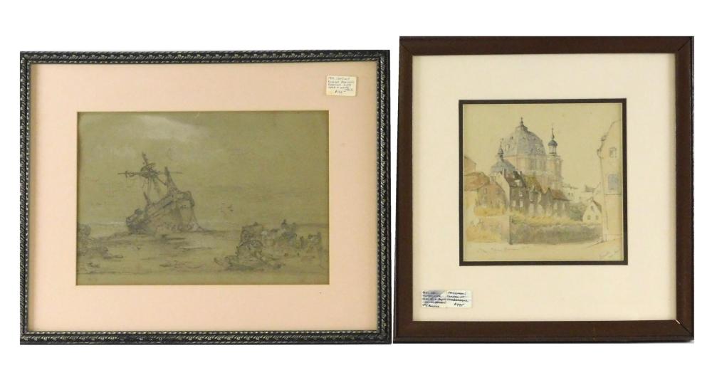 Appraisal: Two European framed sketches th C English drawing of beached