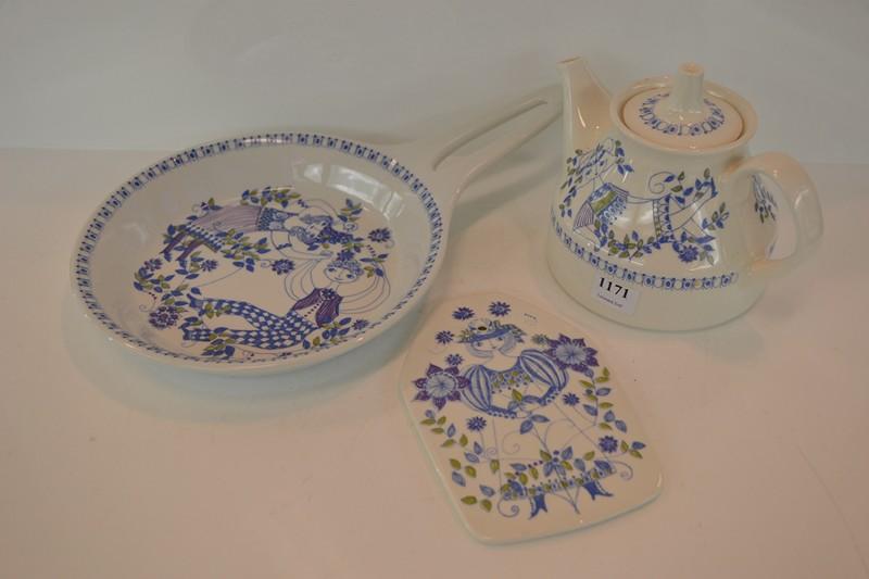 Appraisal: THREE PIECES OF TURI-LOTTE INCL TEAPOT PAN AND PLAQUE