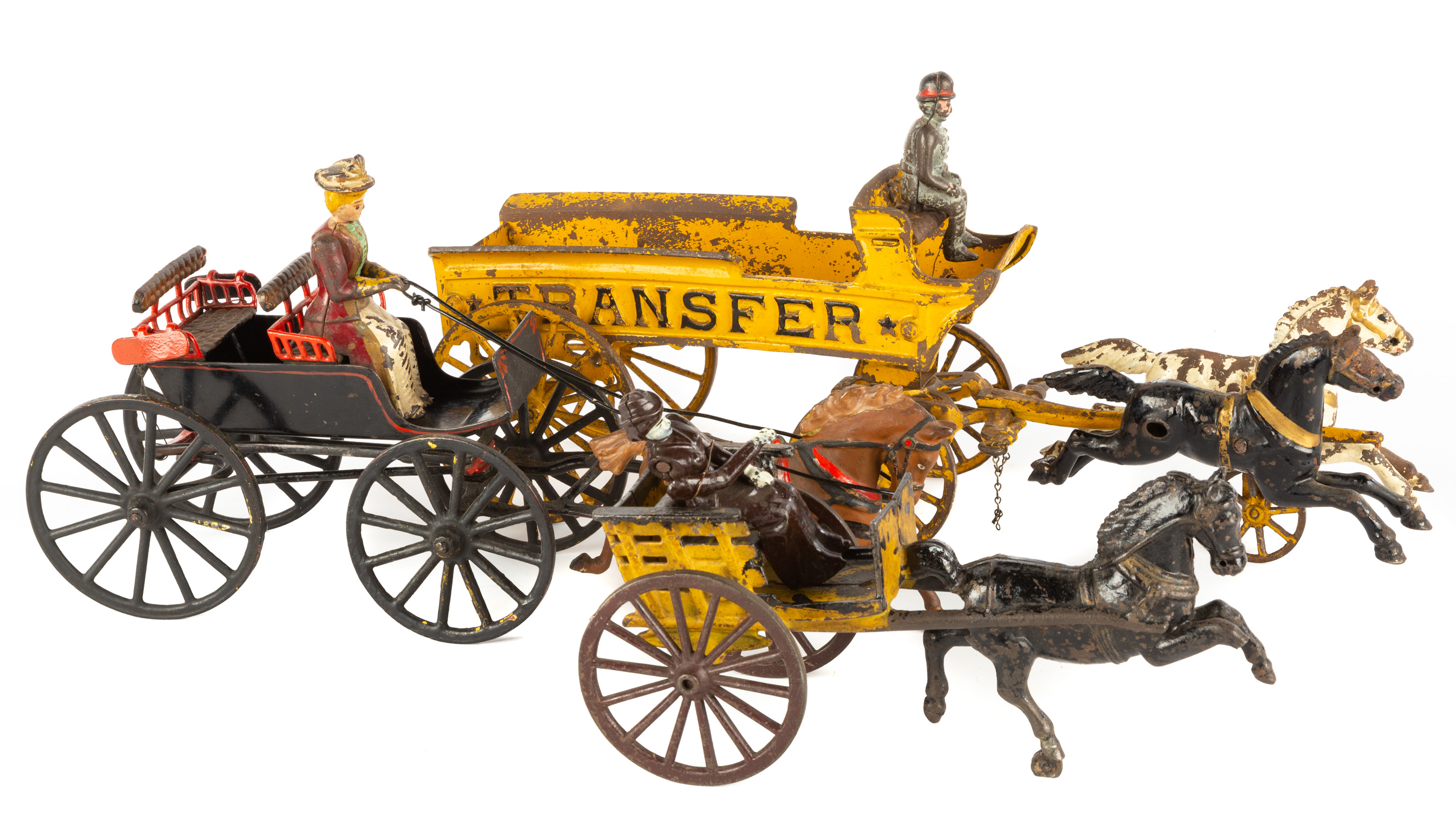 Appraisal: CAST IRON HORSE DRAWN CARRIAGES Late th century