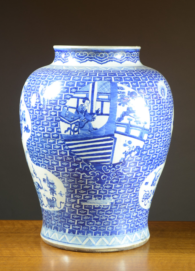 Appraisal: LARGE KANGXI STYLE BLUE UNDERGLAZE PORCELAIN VASE baluster form the