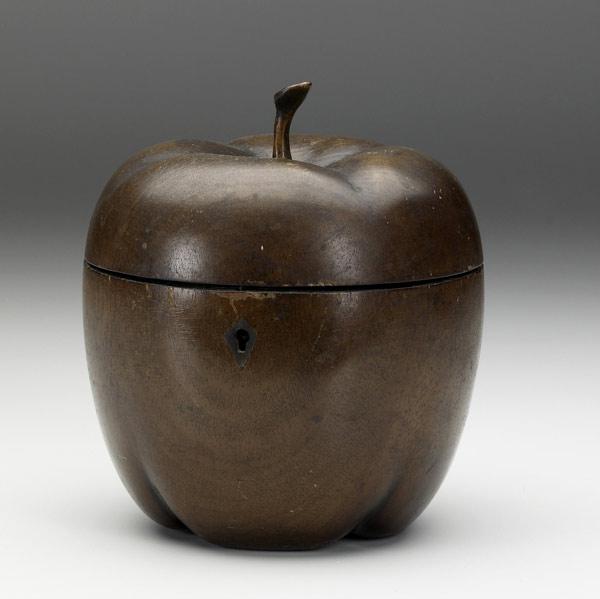 Appraisal: ENGLISH TEA CADDY George III carved fruitwood apple with hinged