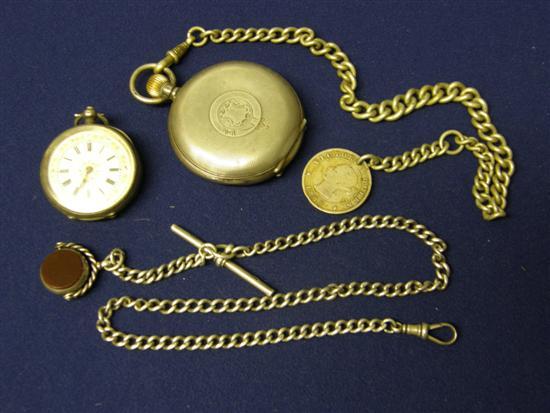 Appraisal: Two silver cased pocket watches and a silver fob chain