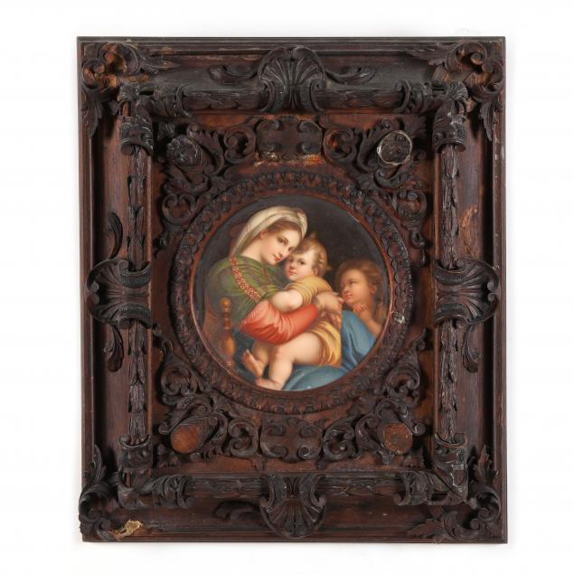 Appraisal: CONTINENTAL SCHOOL PORCELAIN PLAQUE AFTER RAPHAEL'S MADONNA DELLA SEGGIOLA Hand-painted