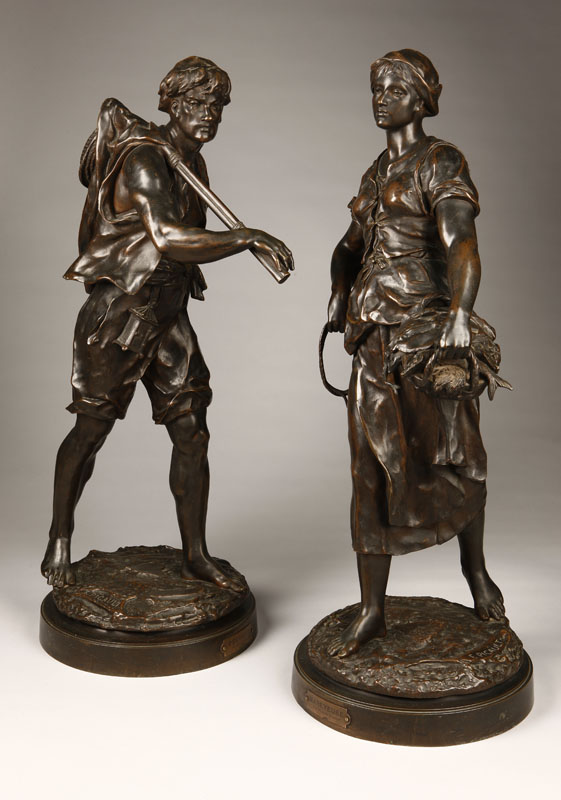 Appraisal: After Emile Picault pair of patinated bronze figures of a