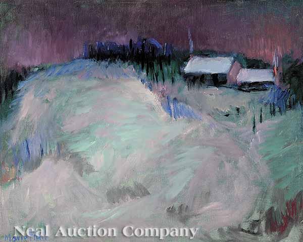 Appraisal: Marie Atkinson Hull American Mississippi - Snow and Cabins oil