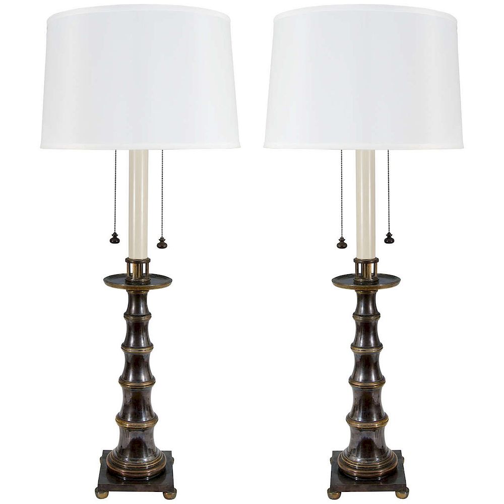 Appraisal: Stiffel Brass Faux Bamboo Table Lamps Pair Pair of Stiffel