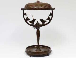 Appraisal: TIFFANY STYLE BRONZE DESK LAMP With adjustable shade Height