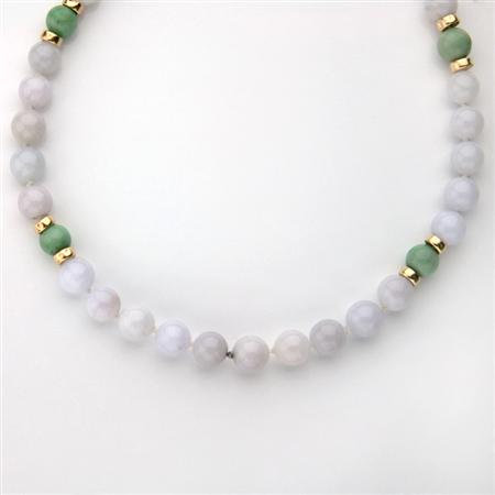 Appraisal: Lavender Jade Bead Jade Bead and Gold Necklace Estimate -