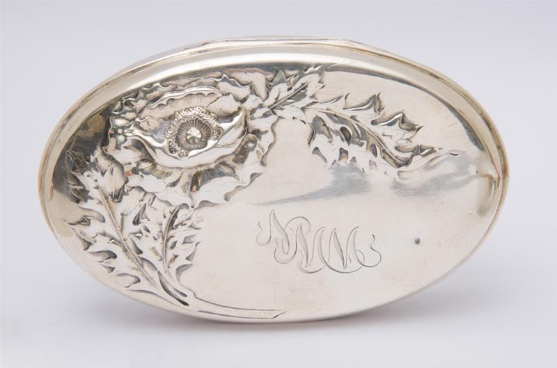 Appraisal: THEODORE B STARR ART NOUVEAU REPOUSS AND MONOGRAMMED SILVER CIGARETTE