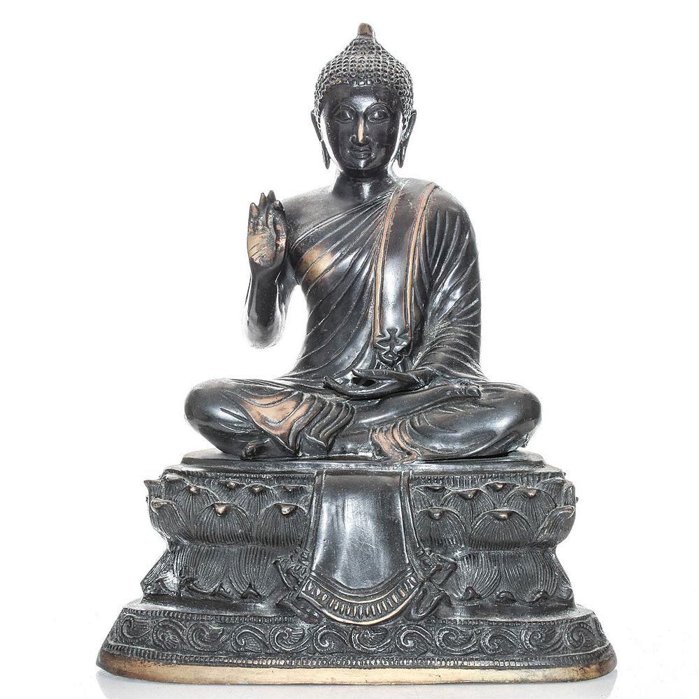 Appraisal: LARGE HINDU EASTERN ALLEGORICAL BRONZE BUDDHA STATUE Dark metal with