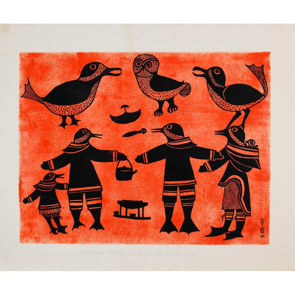 Appraisal: KENOJUAK ASHEVAK - E - Cape Dorset BIRD HUMANS stonecut