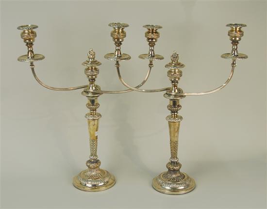 Appraisal: PAIR OF GEORGIAN STYLE THREE LIGHT SILVER PLATED CANDELABRA height