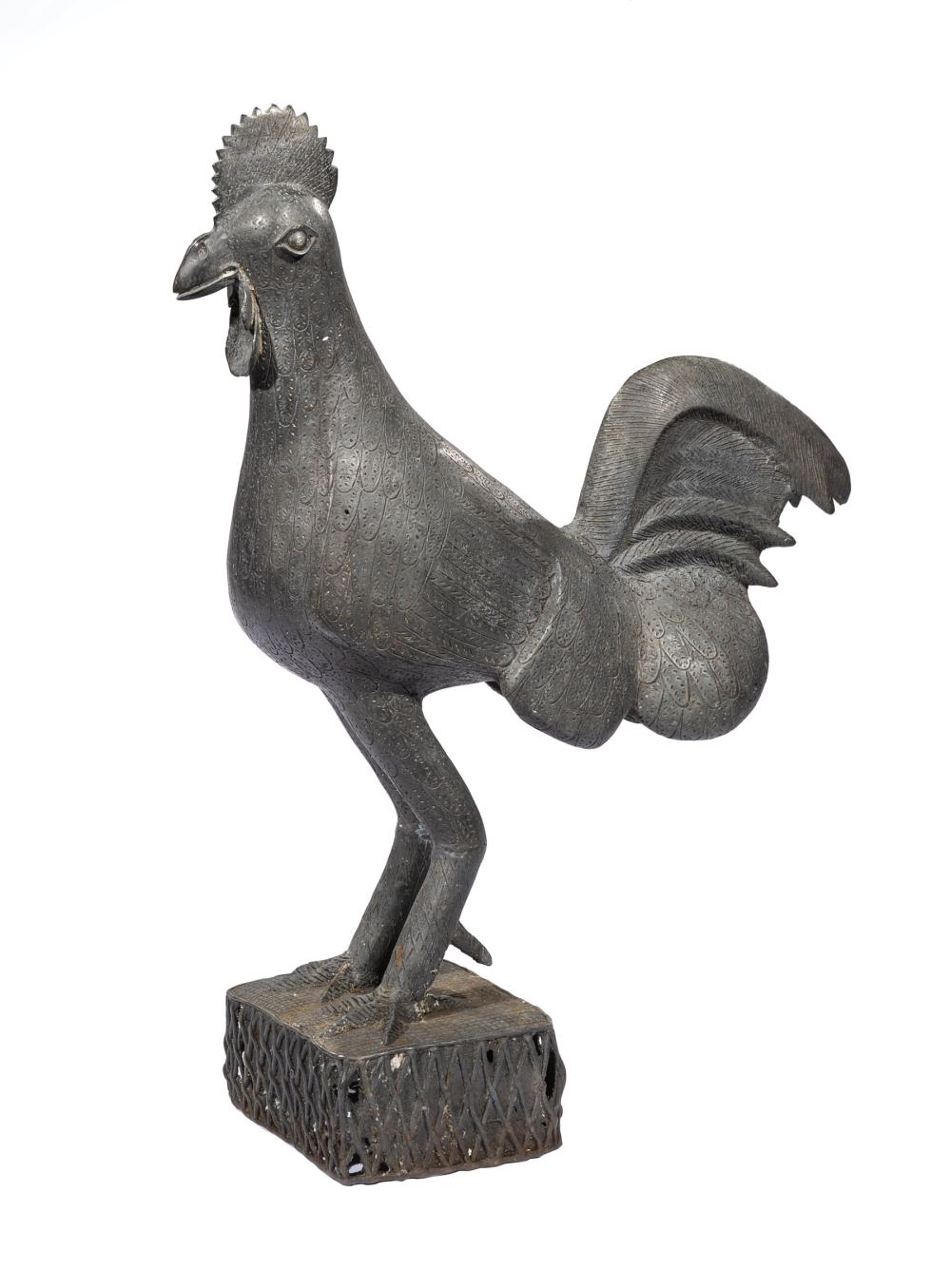 Appraisal: American Patinated Bronze Figure of a Rooster th c incised