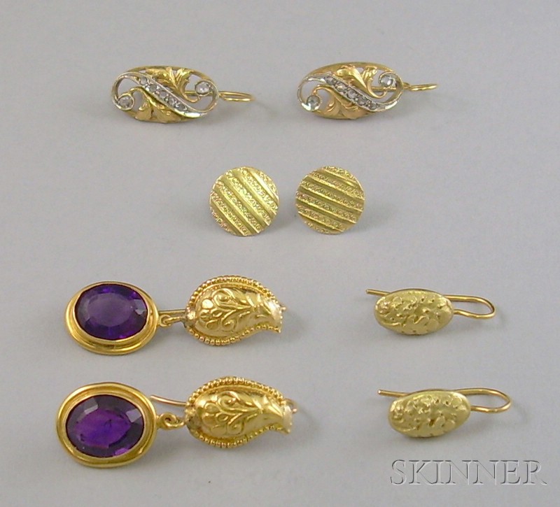 Appraisal: Four Pairs of Gold Earrings three in kt gold and