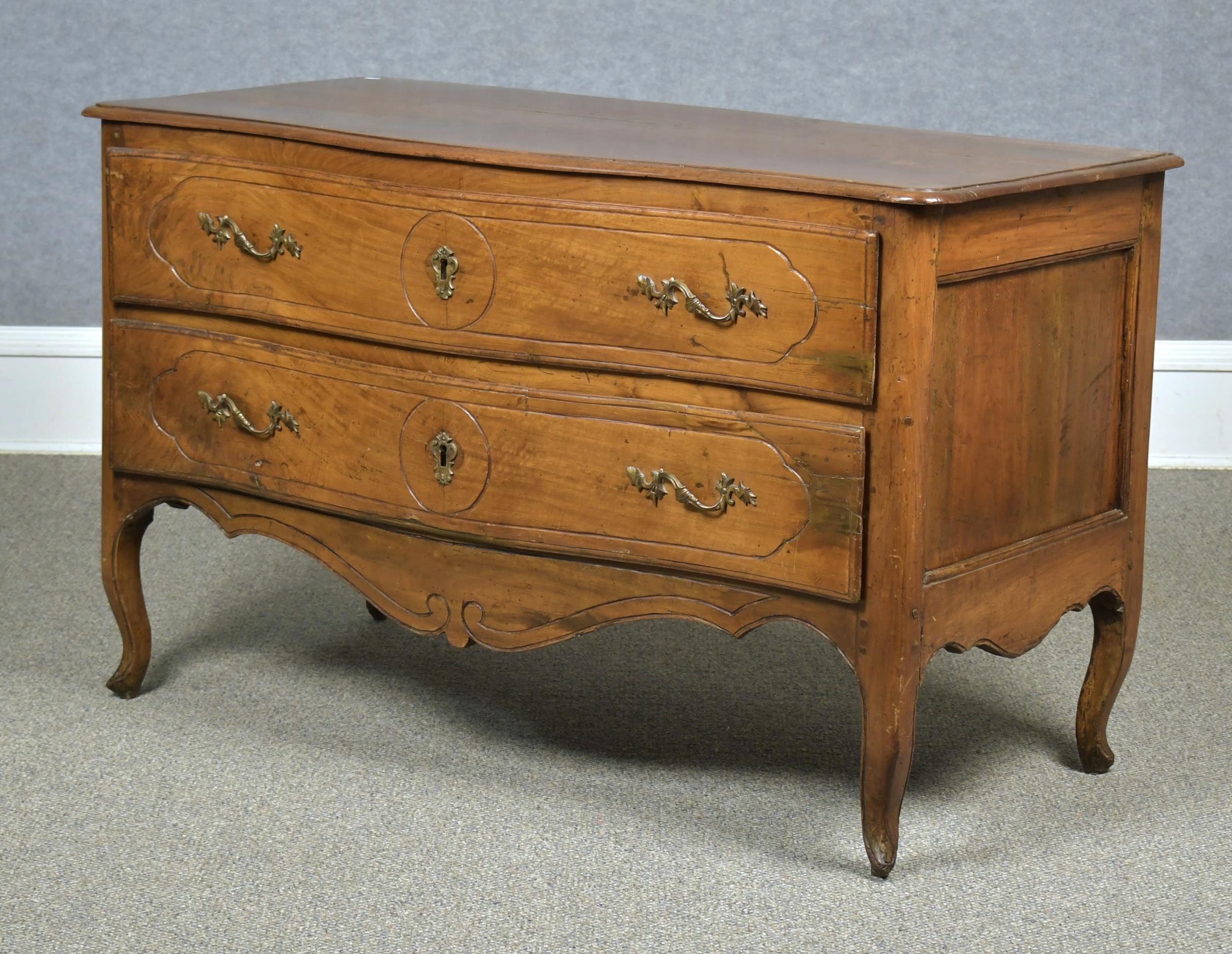 Appraisal: TH C FRENCH WALNUT COMMODE Louis XV serpentine front two