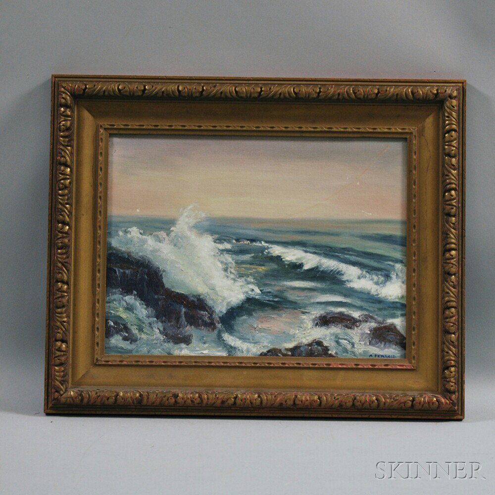 Appraisal: American School th Century Crashing Waves Signed A FERNALD l