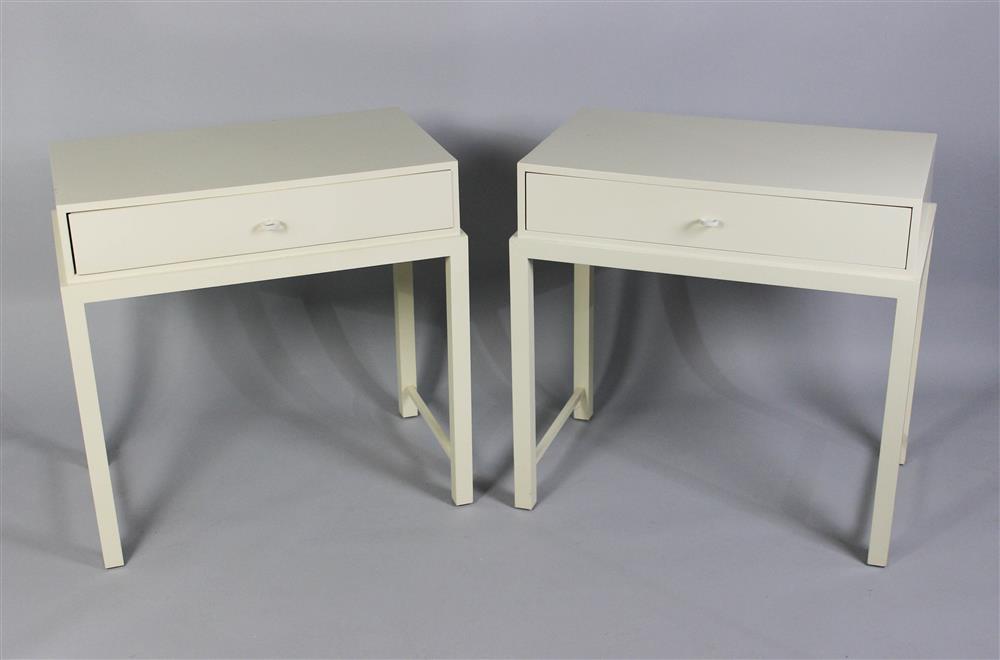 Appraisal: PAIR OF BAKER CONTEMPORARY SIDE TABLES WITH DRAWER ivory painted