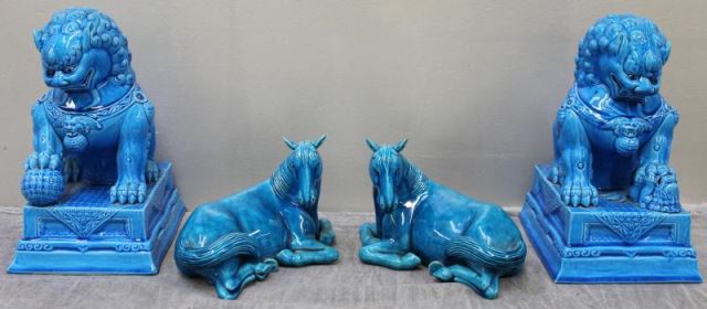 Appraisal: Vintage Chinese Turquoise Ceramic Lot Includes a pair of foo