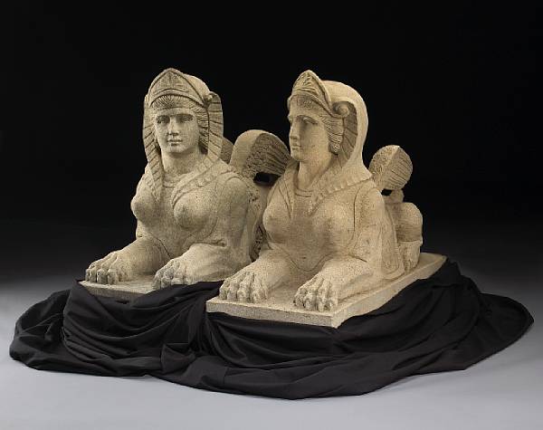 Appraisal: A pair of Italian sandstone figures of sphinxes after the