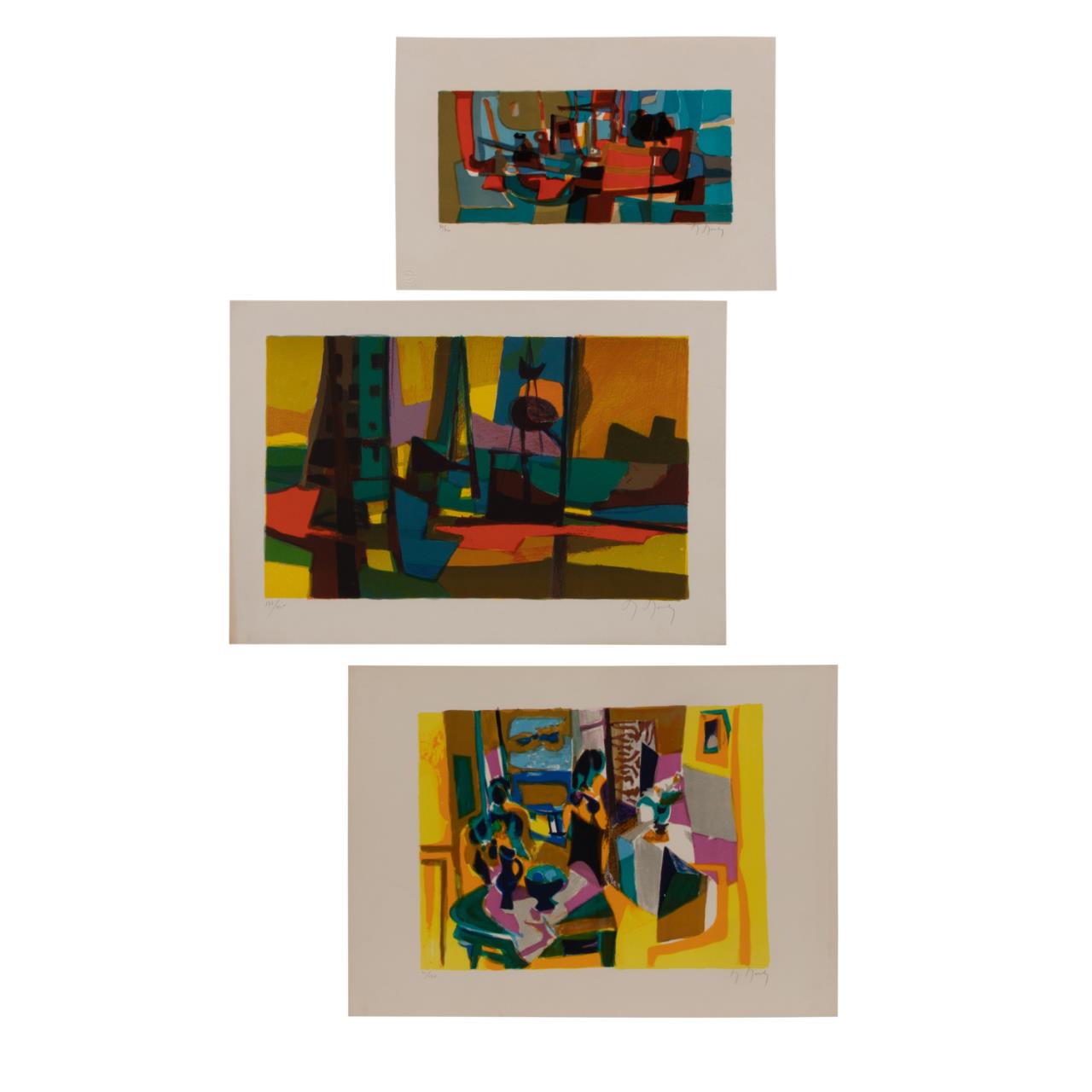 Appraisal: THREE MARCEL MOULY UNFRAMED CUBIST LITHOGRAPHS Marcel Mouly French -