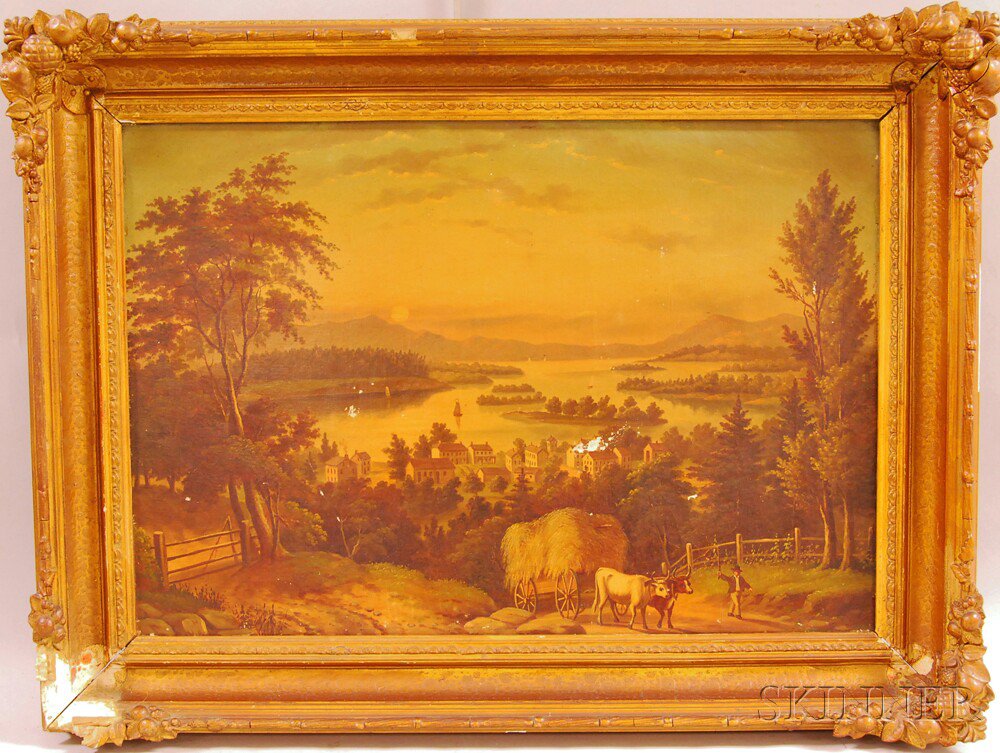 Appraisal: American School th Century Hudson River Scene Unsigned Oil on