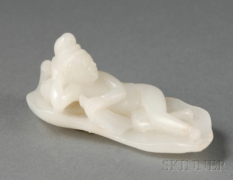 Appraisal: Jade Carving China th th century pure white stone erotic