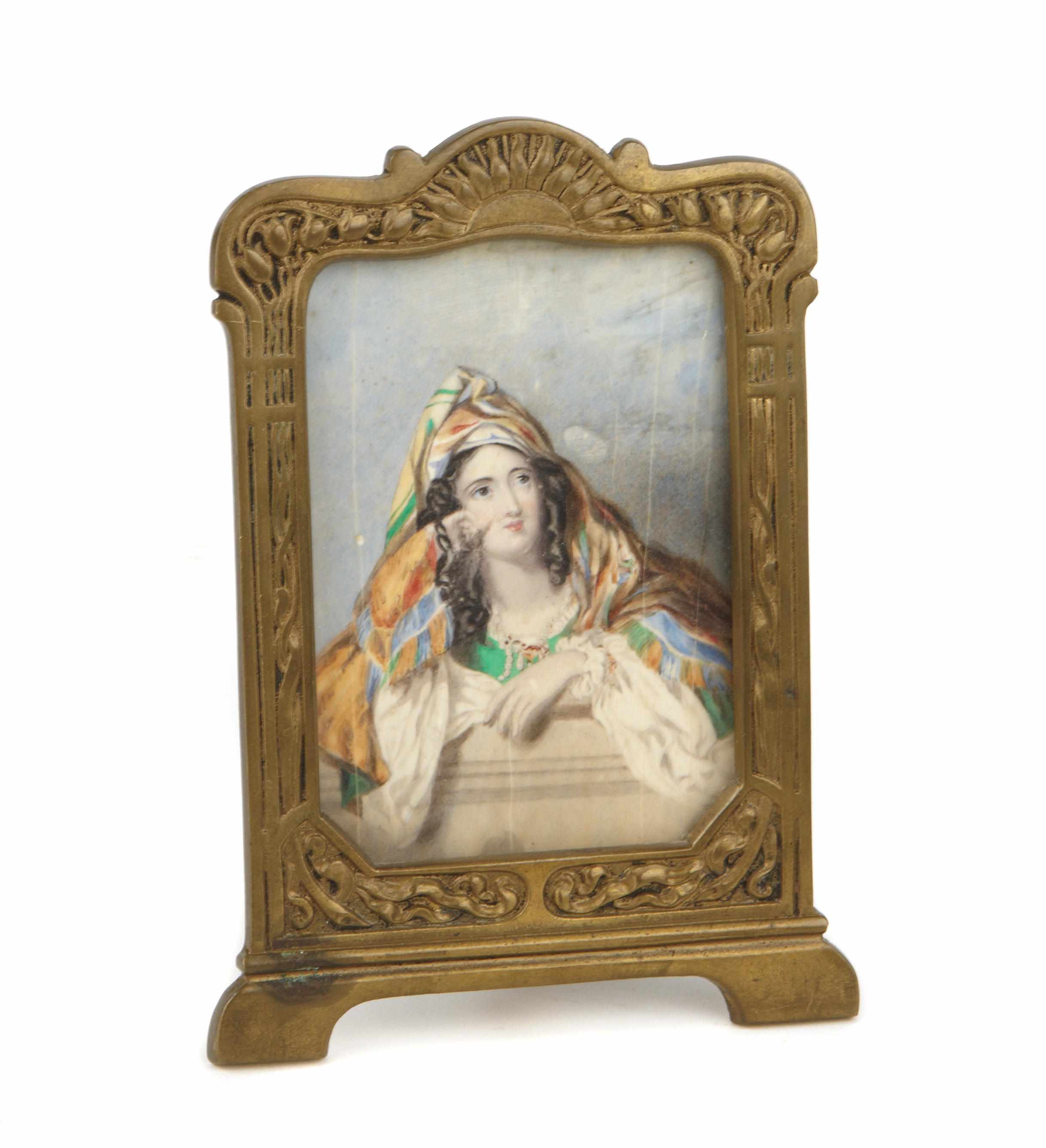 Appraisal: An Art Nouveau bronze frame painting on ivory height in