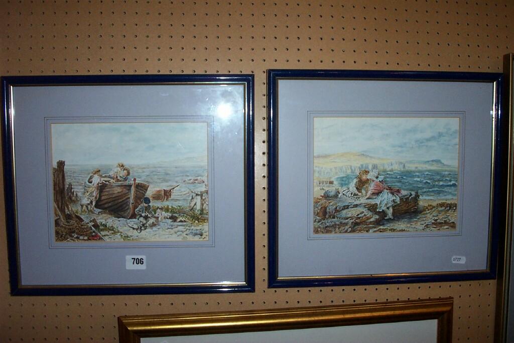 Appraisal: A pair of watercolours in the th century style showing