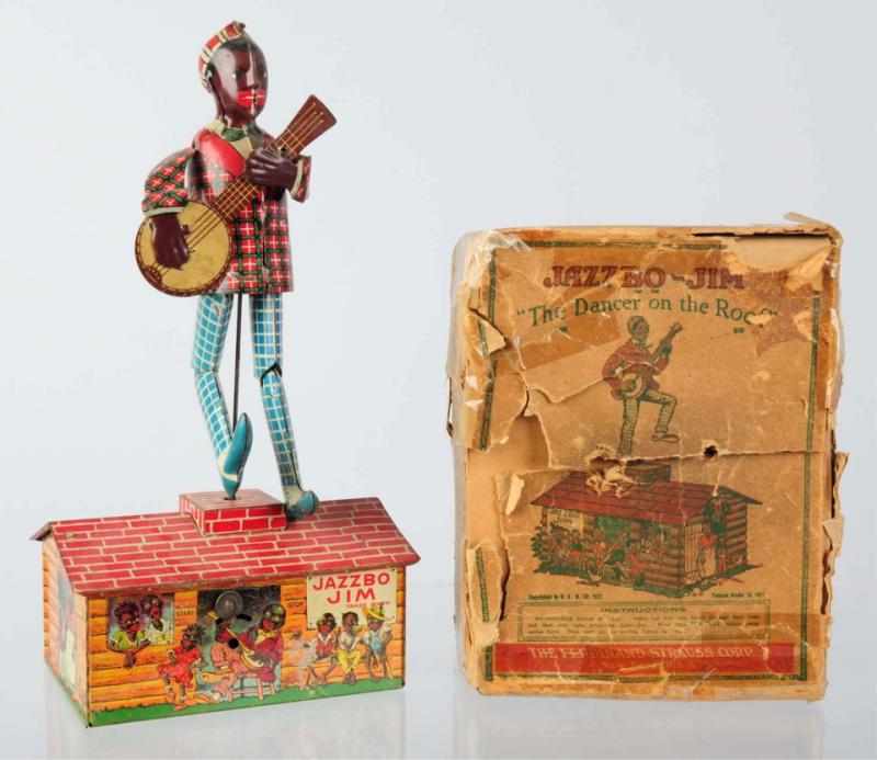 Appraisal: Tin Strauss Jazzbo-Jim Roof Dancer Wind-Up Toy American Working Toy