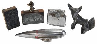 Appraisal: Six Miscellaneous Pieces Including one Zeppelin hood ornament one metal