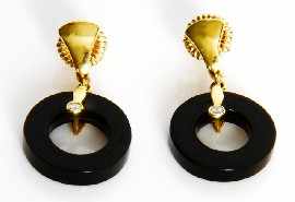 Appraisal: A pair of ct gold black coral and diamond earrings