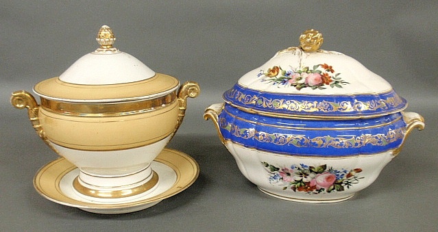 Appraisal: - Large Paris porcelain soup tureen blue and white with