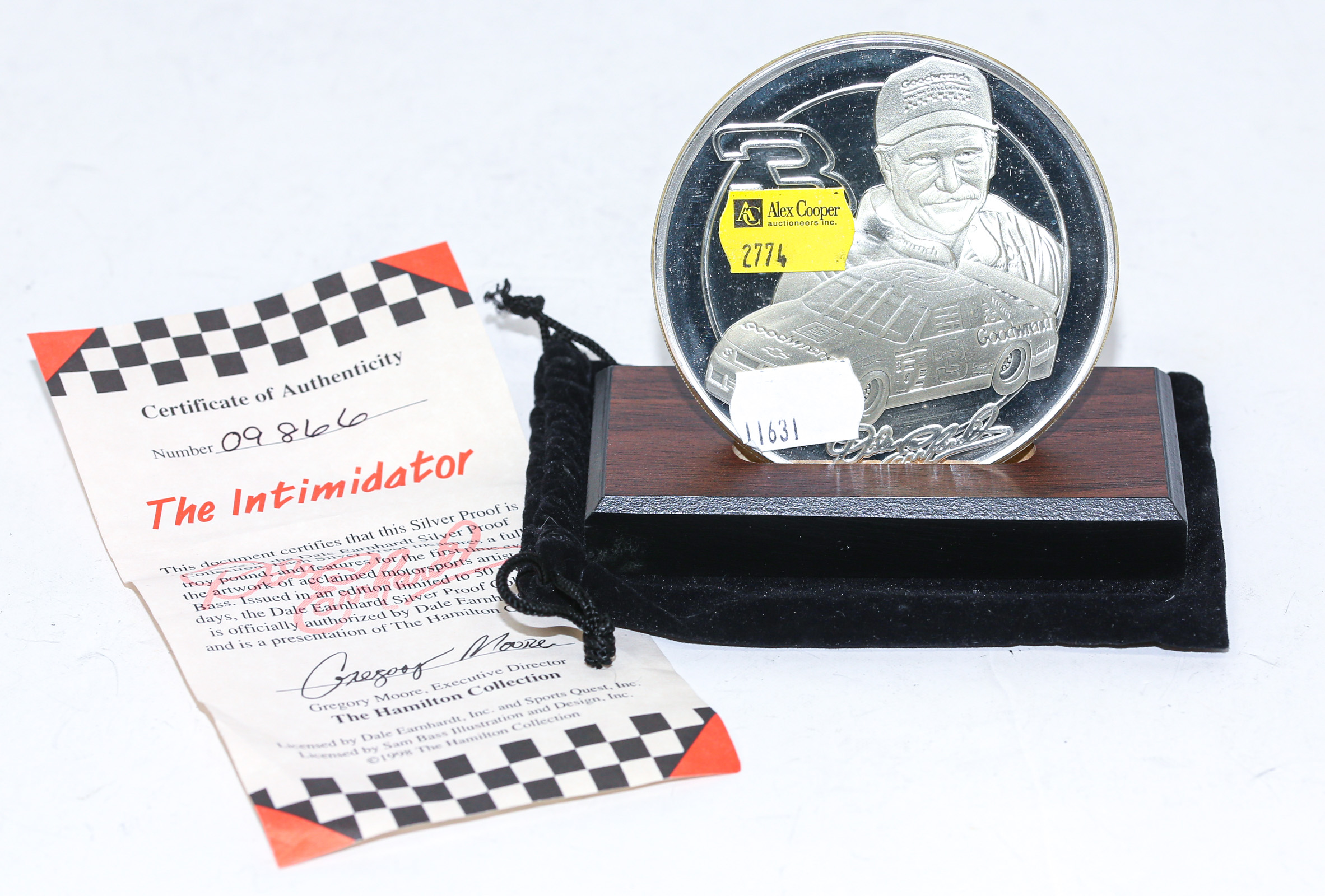 Appraisal: DALE EARNHARDT SILVER PROOF WITH STAND With certificate of authenticity