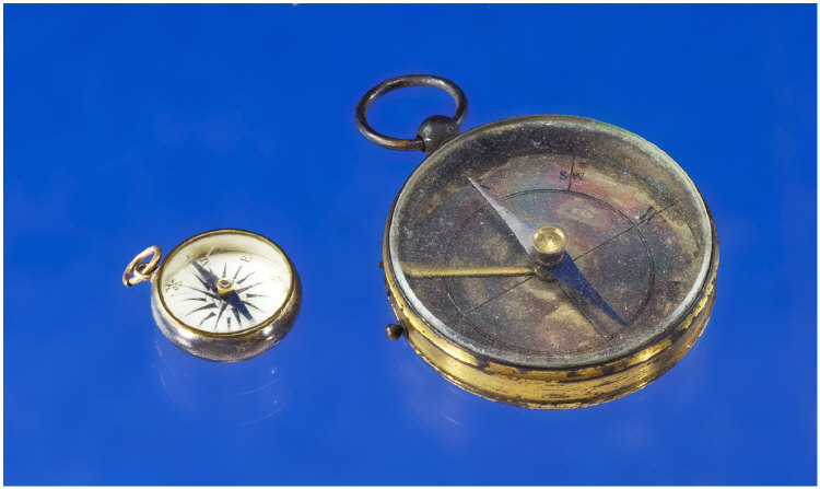 Appraisal: Victorian Pocket Compass With Copper Case And Silvered Dial Side