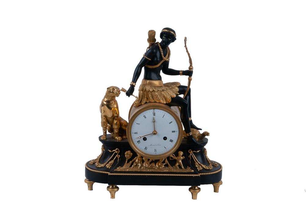 Appraisal: CHARLES X STYLE PATINATED GILT BRONZE CLOCKthe allegorical figure of