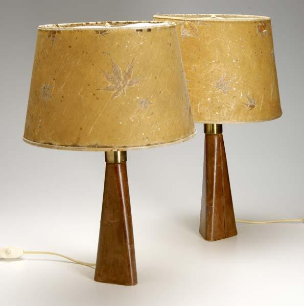 Appraisal: CARL AUBOCK Attr Pair of brass and leather desk lamps