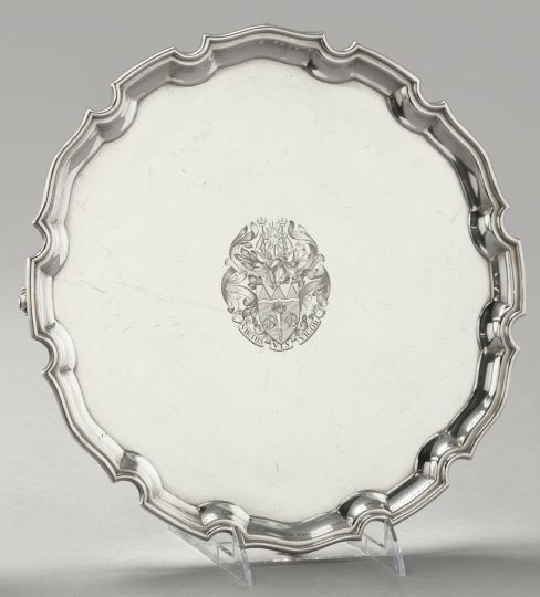 Appraisal: Good Asprey London Engraved Sterling Silver Tray of circular scroll-footed