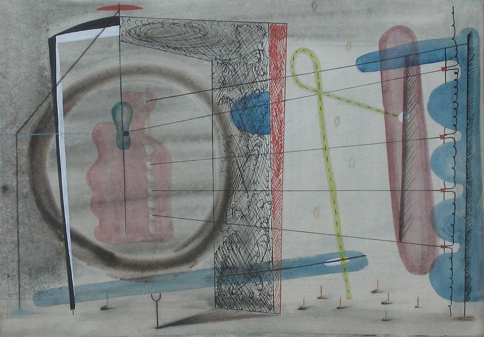 Appraisal: JOHN TUNNARD Composition pen watercolour and bodycolour x the reverse