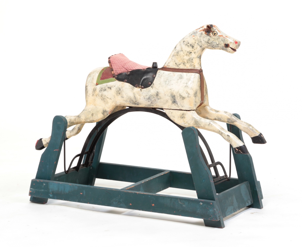 Appraisal: ROCKING HORSE Possibly German early th century Carved wooden horse