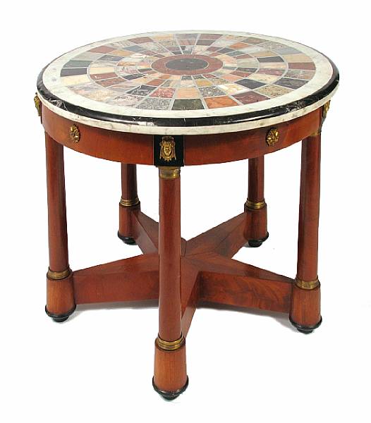 Appraisal: An Empire style table with specimen marble top height in